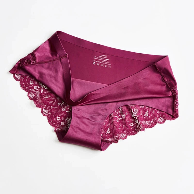 3pcs Lace Women's Panties French Seamless Underwear Female Ice Silk Briefs Solid Color Breathable Underpants Lingerie