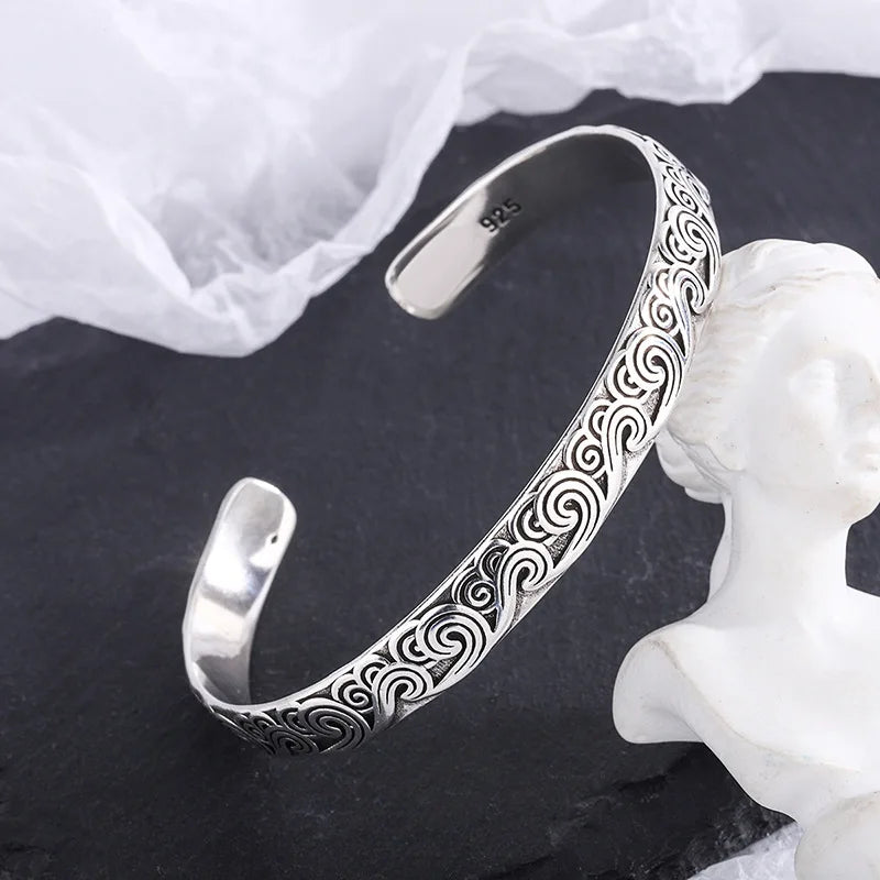 New Arrival Retro Wave Bracelets 925 Sterling Silver Jewelry Fashion Spray Personality Sweet Cloud Opening Bangles TYB116