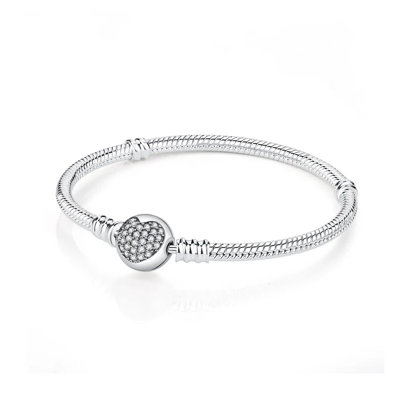 Original 925 Sterling Silver Bracelets Love Heart Moon Flower Butterfly Pave CZ Bracelets For Women DIY Jewelry Party Gift