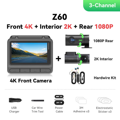 【Free 128G Card】DDPAI Z60 Dual Dash Cam Front and Rear 4K+1080P Dashcam Car DVR Dash Camera GPS ADAS Nightvision Park Monitor