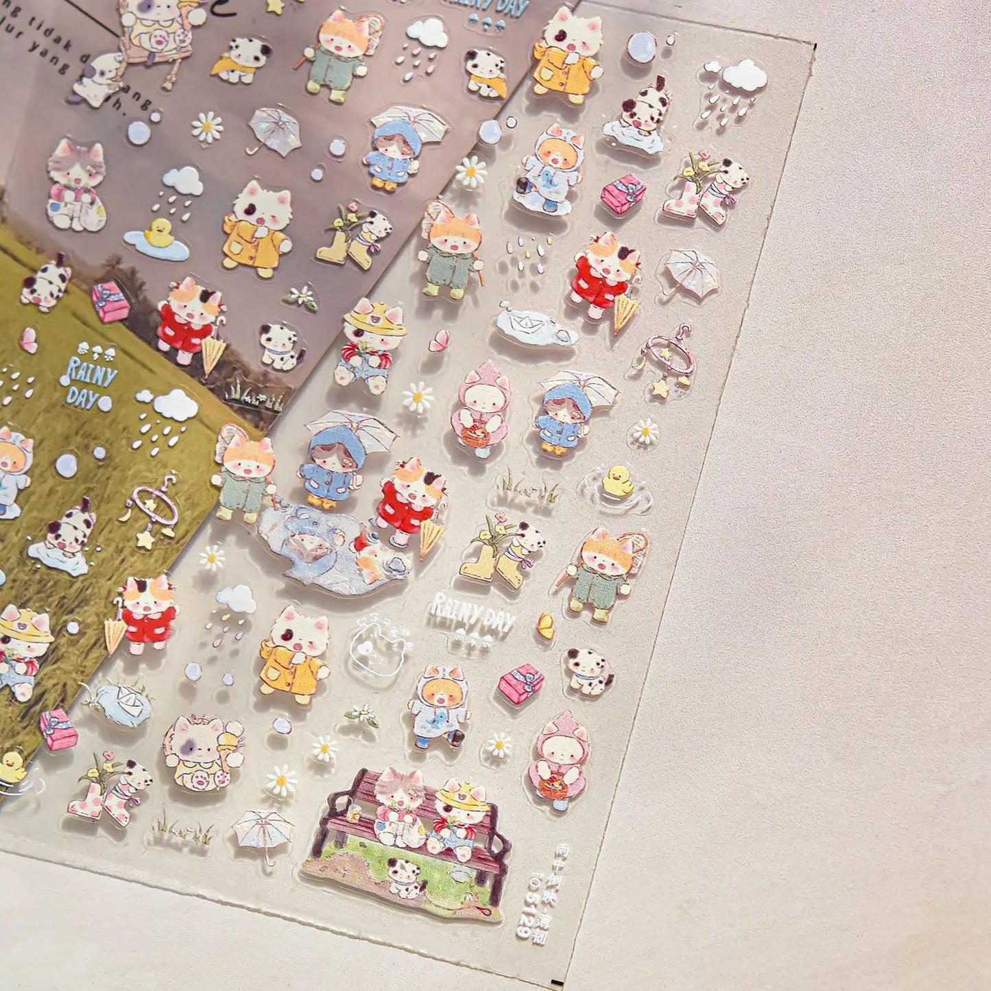 Cute Animal Face 5D Nail Art Stickers Cartoon Cat Bunny Dog Mouse Kawaii Expressions Simple Self Adhesive Manicure Decal DIY