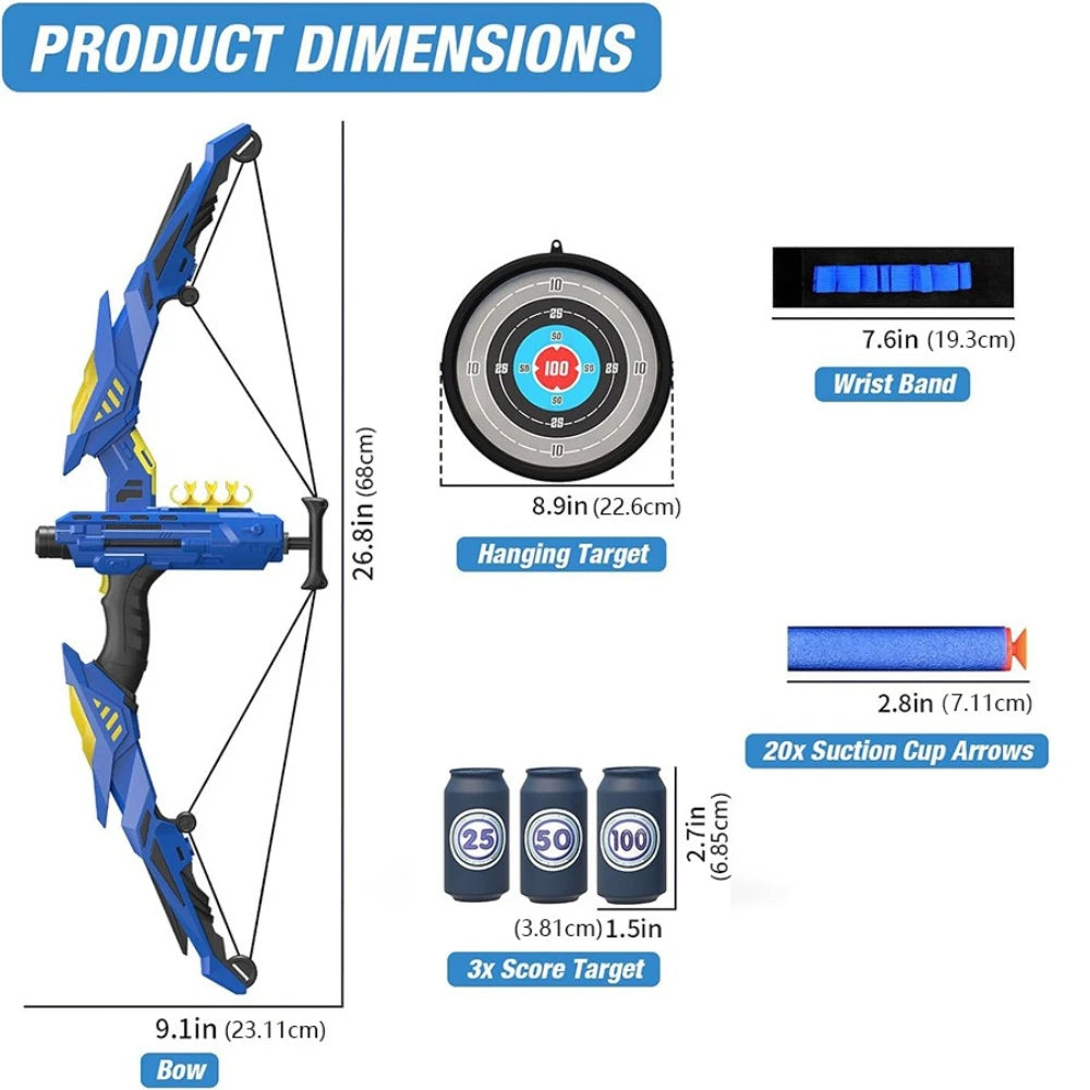 Soft Bow Archery Set Shooting Game Toy with Wrist Guard and Target Summer Outdoor Sports Play Equipment Birthday Holiday Gift