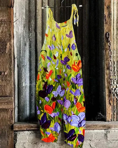 Women Jumpsuits Overalls Sleeveless Slash Neck Print Floral Wide Leg Pants High Street Autumn 2026 Casual Loose Backless