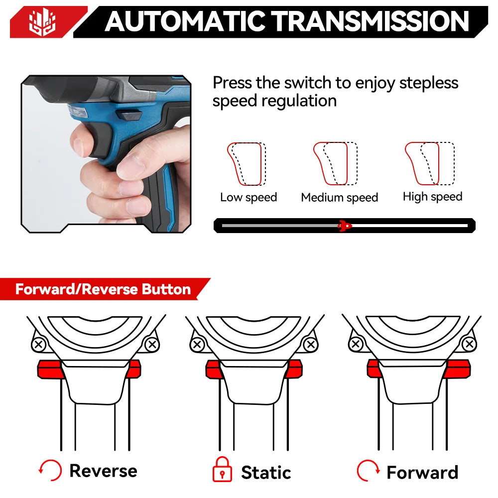 ONEVAN 2800N.M High Torque Brushless Electric Wrench Cordless 1/2 Inch Screwdriver Impact Drill Tool For Makita 18V Battery Pin