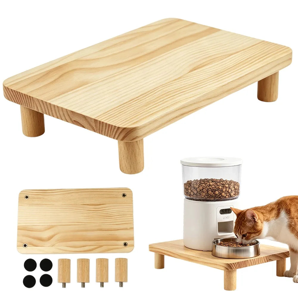 Cat Feeder with Raised, Non-slip, and Stable Base; Compatible with Automatic Feeders; Elevating Stand To Protect The Neck; Home Feeding Table with Non-slip Mat.