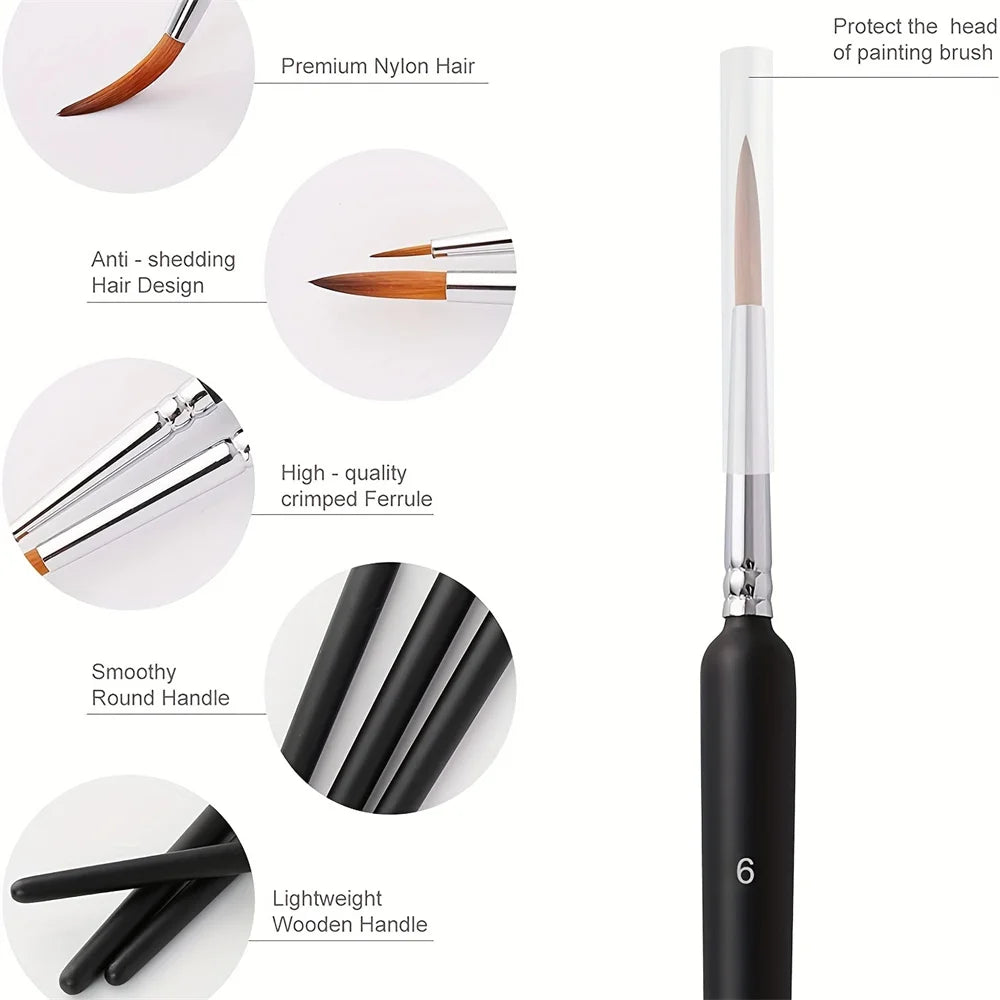 10/11pcs Miniature Paint Brushes, Detail Tip Paint Brushes Set With Ergonomic Handle - Suitable For Acrylic Painting, Oil, Wat