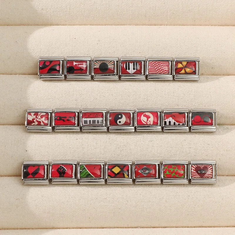 Wholesale Fashion Personalized DIY Red Color Italian Charm Bracelet Watermelon Tomato Bead 9mm Bracelet Stainless Steel Jewelrys