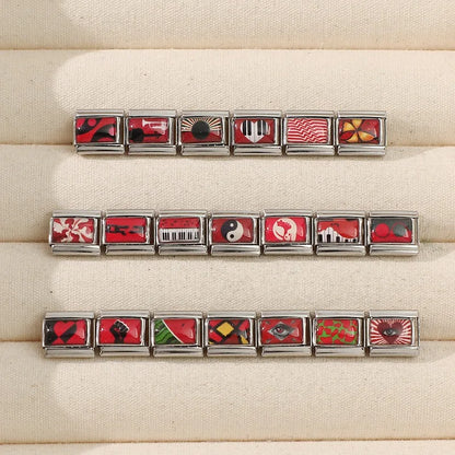 Wholesale Fashion Personalized DIY Red Color Italian Charm Bracelet Watermelon Tomato Bead 9mm Bracelet Stainless Steel Jewelrys