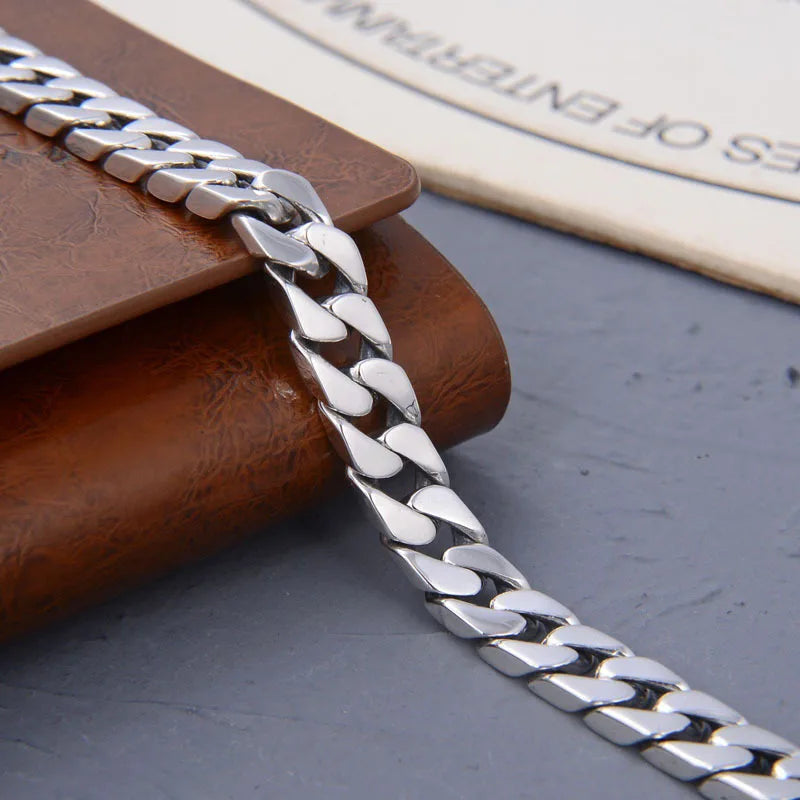 100% S925 Sterling Silver Bracelet 8MM Punk S925 Silver Jewelry Never Fade Carry Certificate Men Women Jewelry Gifts
