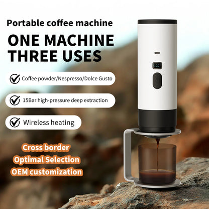 Portable Coffee Machine Wireless 3-in-1 for Ground/Nespresso/DolceGusto Capsule 15Bar 7800mAh Digital Display Travel Camping