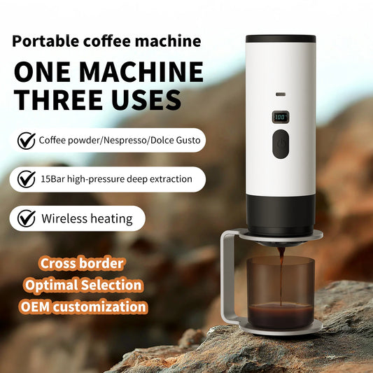 Portable Coffee Machine Wireless 3-in-1 for Ground/Nespresso/DolceGusto Capsule 15Bar 7800mAh Digital Display Travel Camping