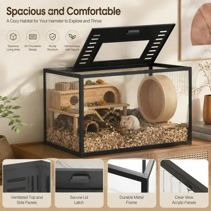 Hamster Cage 80 X 45 X 50 Cm with Deep Base and Two Access Openings for Digging Habitat Home Pet Small Animal House