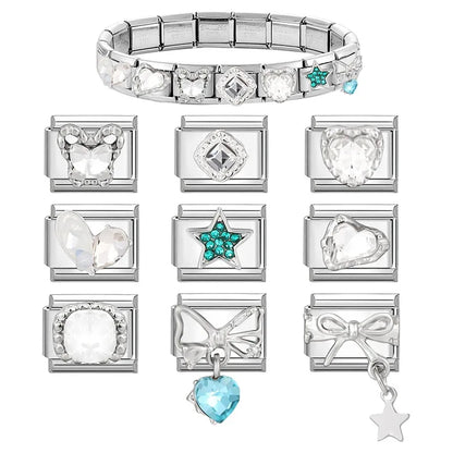 Shiny Zircon Stars Heart Bow Knot Butterfly Italian Charm Links Fit 9mm Stainless Steel Bracelet Women Jewelry DIY Making Gifts