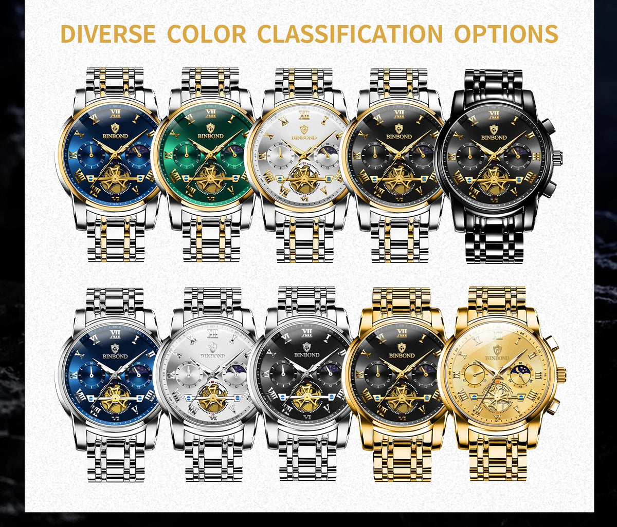 BINBOND Chronograph Men's Watches Accurate Quartz Watch For Men Luxury Luminous Waterproof StopWatch Durable Reloj