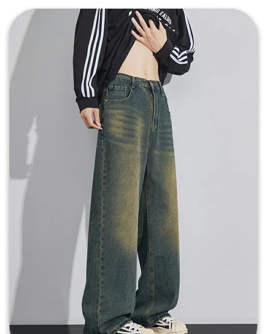 Men's Denim Pants Vintage Washing Wide Leg Loose Jeans Casual Straight American Style  Street Men Trousers Four Seasons New 2026
