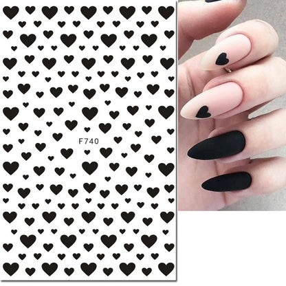 3d Nail Art Stickers Red Black White Love Hearts Stars Clouds French Full Tips Adhesive Nail Decals Slider For Manicure