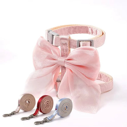Cute Adjustable Bowknot Cat Harness Leash Escape Proof Shiny Bowknot Pet Harness Traction Rope Pet Decoration
