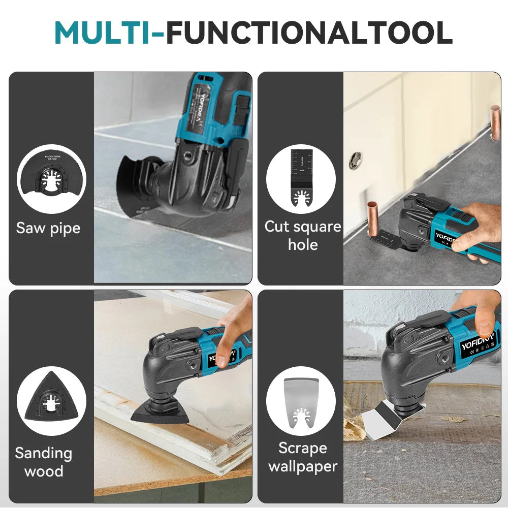 YOFIDRA 6 Gears Electric Saw Oscillating Multi Function Tool Cordless Trimmer Shovel Woodworking Cutting Machine For Makita 18-21V Battery Pin