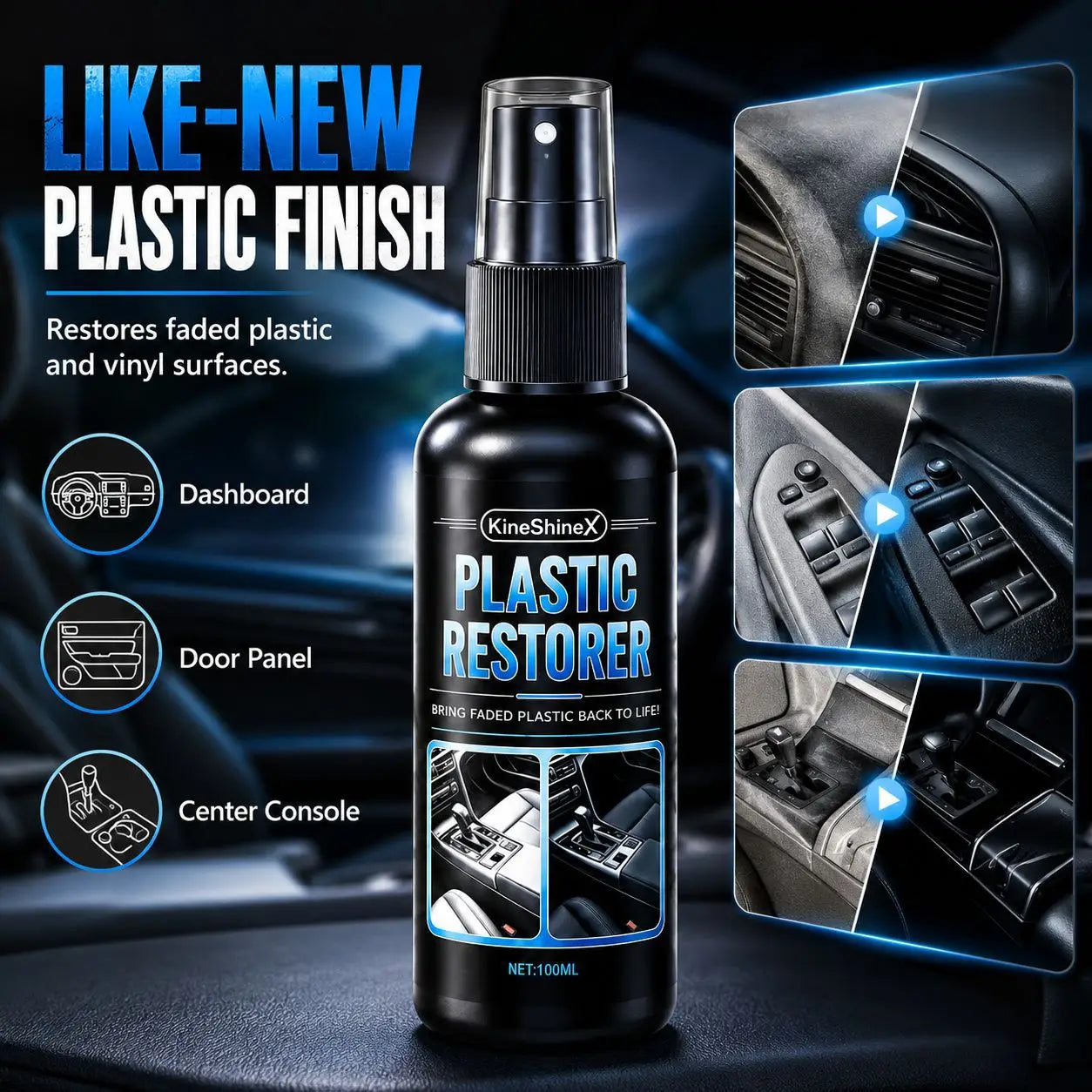 Automotive Plastic Refurbishment Brightening Agent, UV Protective Gloss Coating for Automotive Interior Plastic Repair