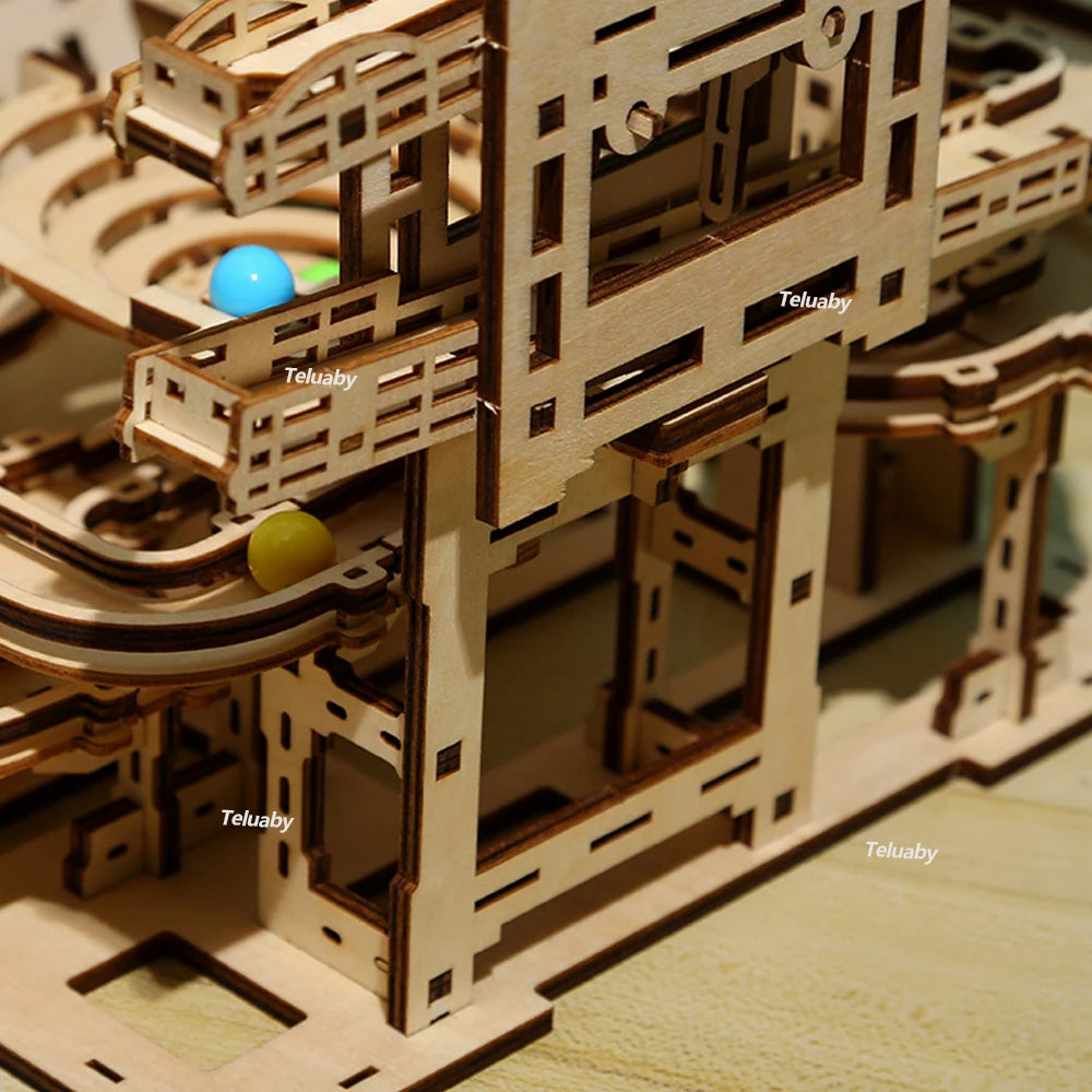 3d Wooden Puzzle Marble Runs Mechanical Puzzles Self Assembly Toy STEAM Educational Toys Model Building Kits for Kids Adult Gift