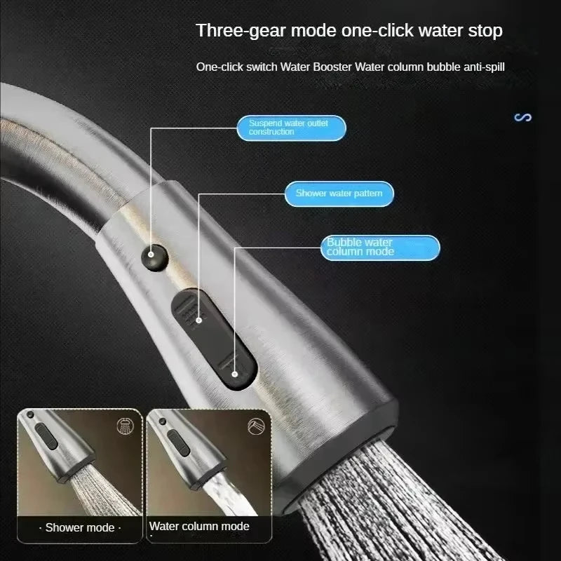 304 Stainless Steel Pull out Kitchen Faucet Deck Mounted Sink Water Tap with Mixer Stream Sprayer Head Hot Cold Taps for Kitchen