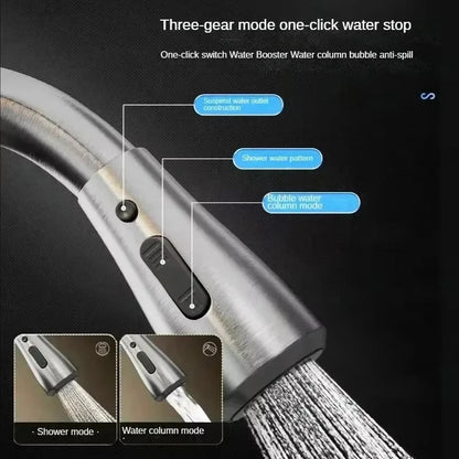 304 Stainless Steel Pull out Kitchen Faucet Deck Mounted Sink Water Tap with Mixer Stream Sprayer Head Hot Cold Taps for Kitchen