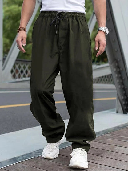 Men's Drawstring Waist Cargo Pants Regular Fit Casual Comfy Straight Leg Trousers for Outdoor Daily Wear Men's Fashion Pants