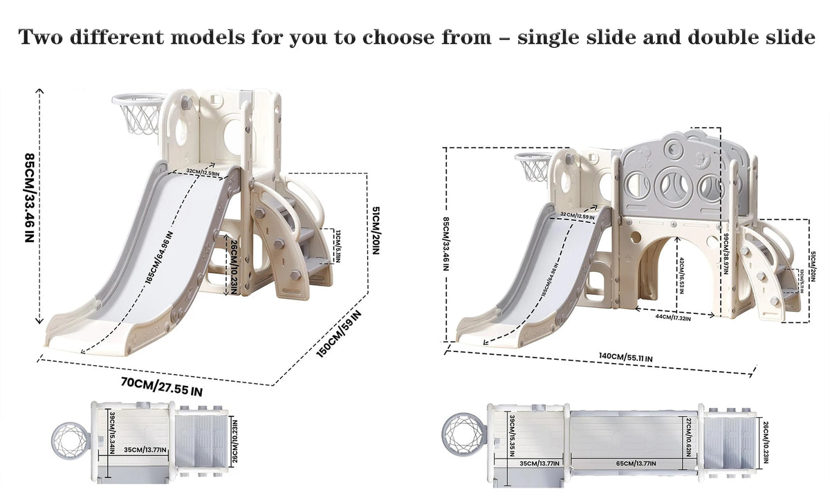 Children's slide, multifunctional Toddler Slide With Playpen, Storage Space and Non-slip Steps, Indoor & Outdoor Pla(Gray White)