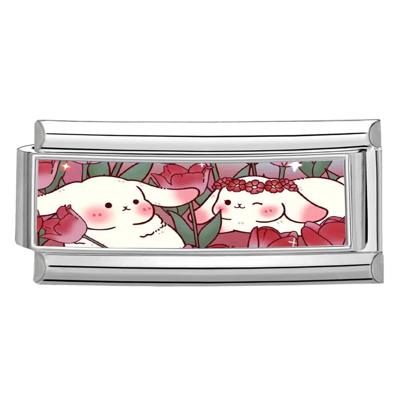 Y2K Red Pink Heart Dog Cat Flowers Italian Charm Link Fit 9mm Stainless Steel Jewelry DIY Making Bracelets For Gifts