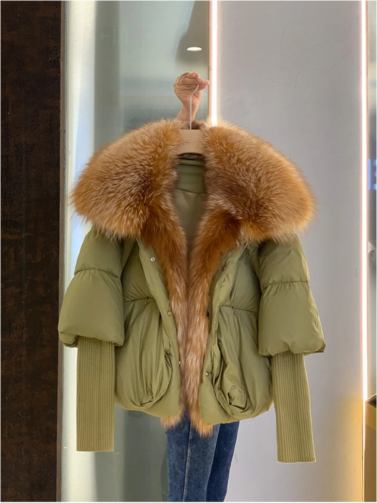 2024 Winter Women Warm Coat Oversized Real Fox Fur Collar Thick Luxury Outerwear New Fashion 90% Goose Down Jacket