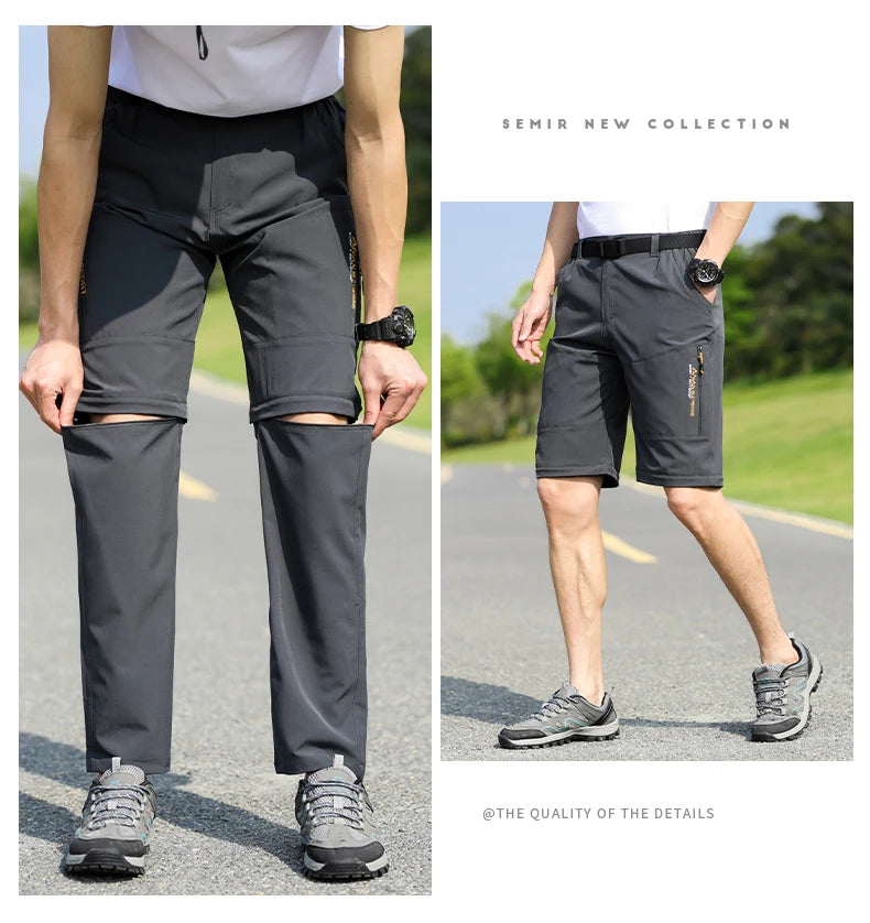 Men's 2 in 1 Convertible Hiking Pant Quick Dry Elastic Outdoor Running Cargo Trouser Summer Waterproof Fishing Camping Plus Size