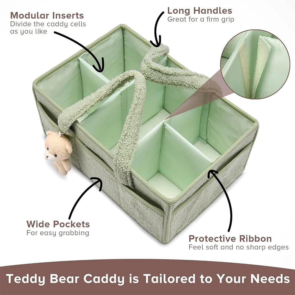 PANGDUBE Plush Diaper Stackers & Caddies Diaper Bag with Teddy Bear Caddy Organizer Nursery Baby Diaper Organizer Baby Nappy Bag