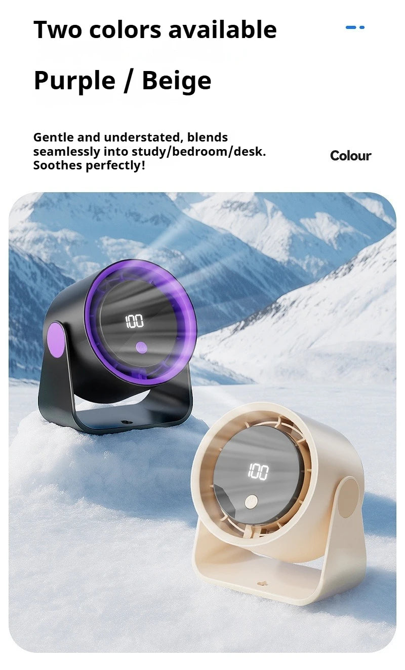 Desktop Fan Low-noise and Silent 100-speed Adjustable LED Display, Large-capacity Mini Desktop Wall-mounted Fan 1800mah