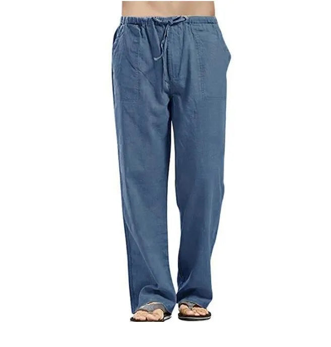 Men's Cotton Linen Pants Summer Solid Color Breathable Linen Trousers Male Casual Elastic Waist Fitness Pants Hip-Hop Streetwear