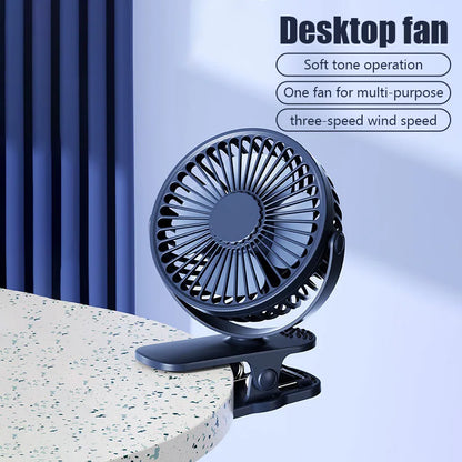 Clip Fan 3 Speed Electric fan USB Quiet Mini Home Office Desk Fans Air Cooler Outdoor Portable Cooling Clip on Fan for Strollers