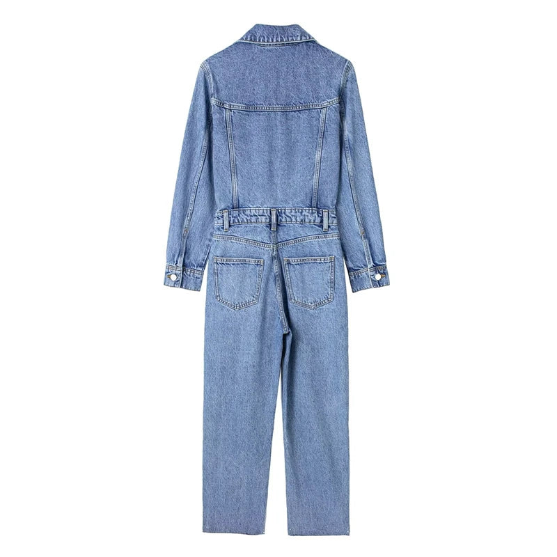 Streetwear Jeans Jumpsuits Fall Clothes 2024 Women Full Sleeve Long Pants Denim Rompers Playsuits One Pieces Set Overalls Outfit