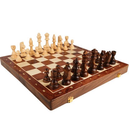 15" x 15" High-end Folding Chess Set Top Grade Classic Handwork Solid Wood Pieces Walnut Chessboard Children Gift Board Game