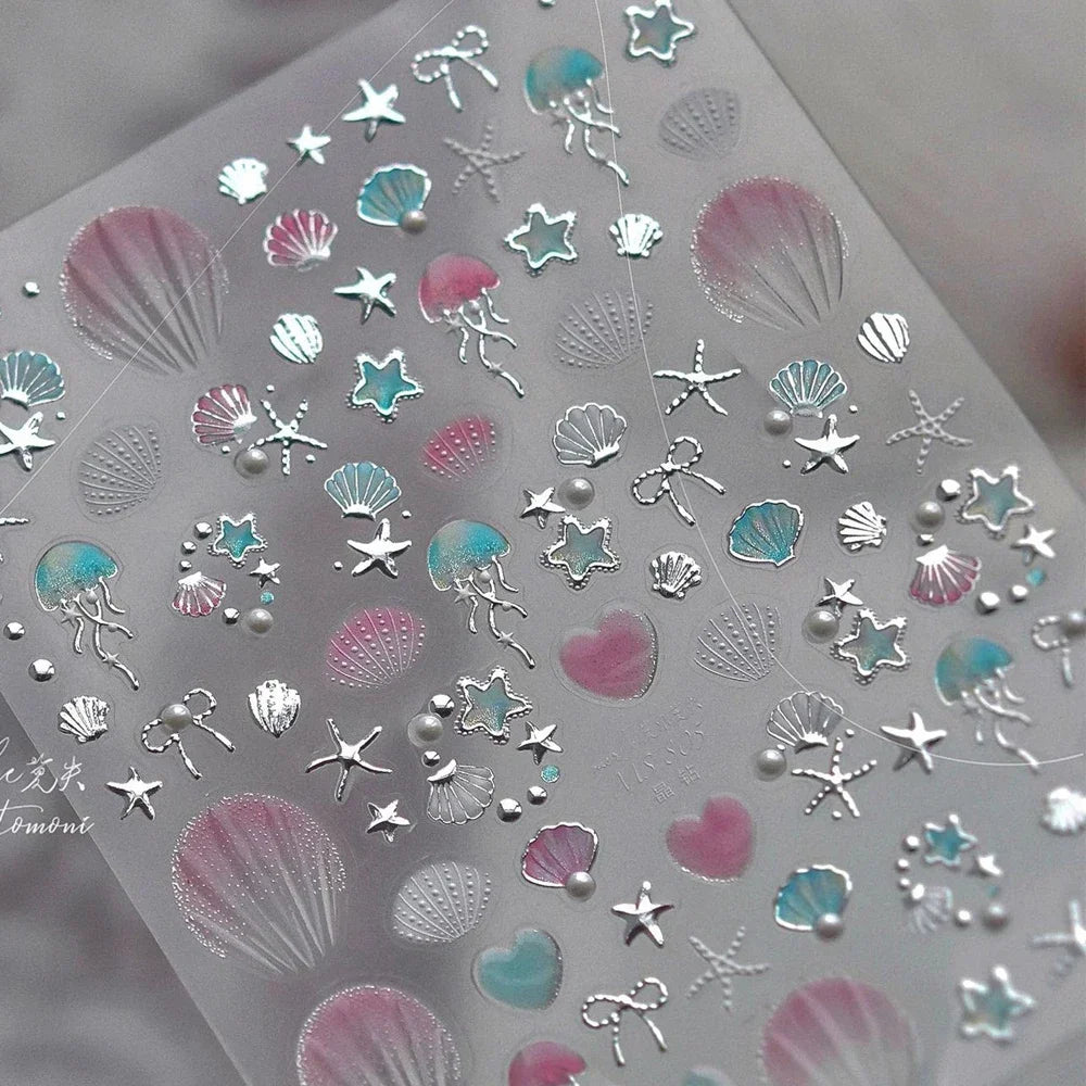 Ocean Shell Starfish Shell Conch Whale Dolphin Seahorse Coconut Tree Water Bubbles Self Adhesive Nail Art Sticker Manicure Decal