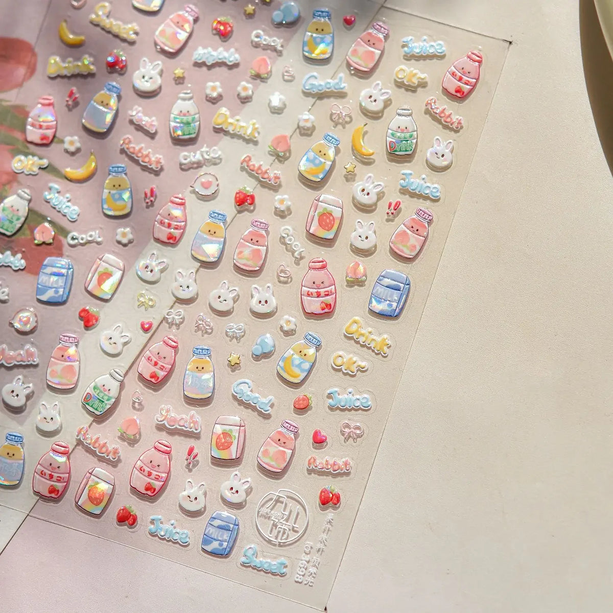 Cute Animal Face 5D Nail Art Stickers Cartoon Cat Bunny Dog Mouse Kawaii Expressions Simple Self Adhesive Manicure Decal DIY
