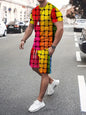 2025 Summer Men's Clothing Letter Print Short Sleeve Top Men's Elastic Waist Shorts 2-piece Set Plus Size T Shirts Shorts Set