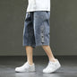 Korean Style Men's Long Shorts 3/4 Length Denim Bermuda Male Big Plus Large Size Jeans Fashion Below Knee Streetwear Loose Baggy