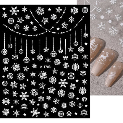 1sheet 3D White Snowflakes Nail Stickers for Christmas Winter Snow Flower Self-adhesive Nail Art Decals DIY Manicure Decorations