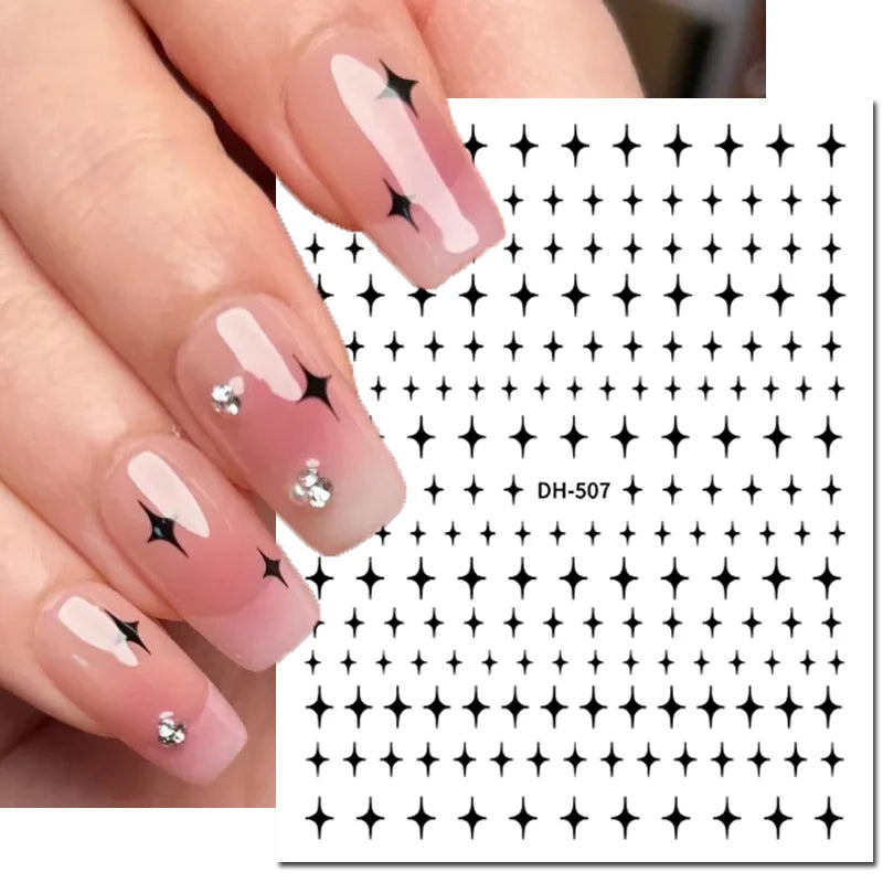 3d Nail Art Stickers Red Black White Love Hearts Stars Clouds French Full Tips Adhesive Nail Decals Slider For Manicure