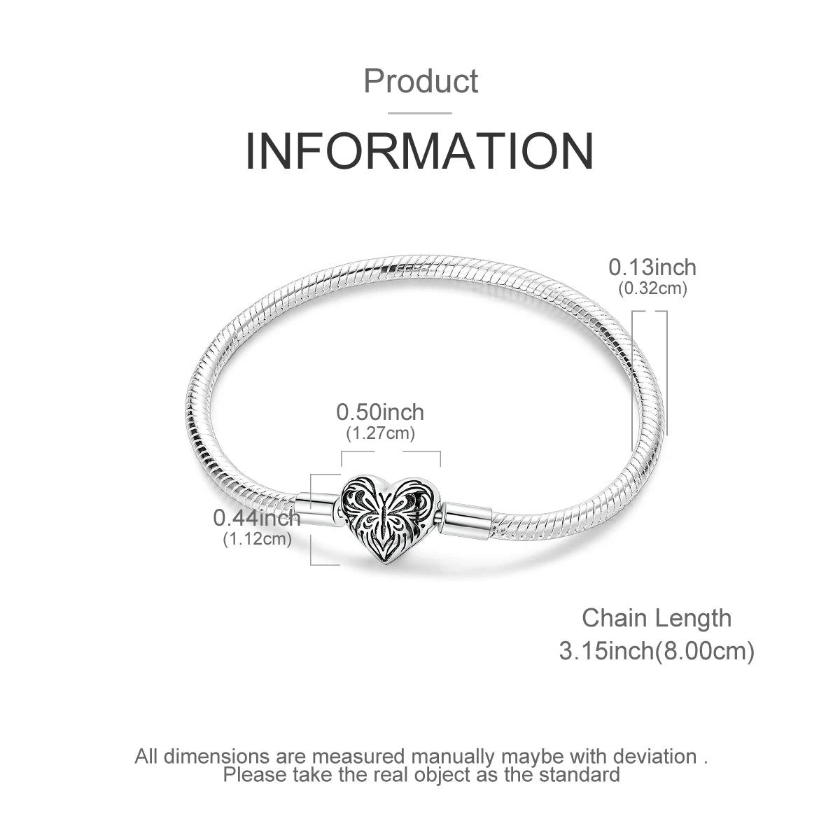 Original 925 Sterling Silver Charm Bracelets Heart Clip Bead Snake Chain Bracelet Fit Charms Beads Diy For Woman Fine Jewelry