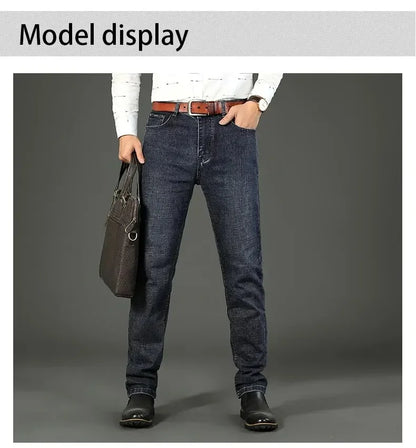 New Business‑Style Men's Jeans, Comfortable Straight Leg Stretch Denim Pants, Classic Blue Black Work Trousers, Fashion Versatile Male Clothing For Office, Business Occasions And Casual Daily Outfit