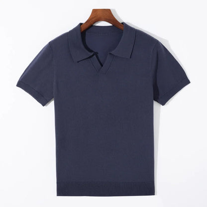 Spring and summer new 100% pure wool business casual knitting technology men's breathable soft lapel Polo short sleeve T-shirt.