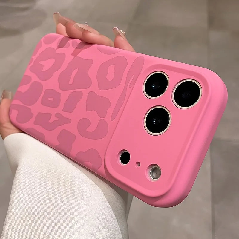Leopard Pattern Liquid Silicone Case for iPhone 17 16 Pro Max Air 14 15 Plus 12 Camera Control Button Soft Shockproof Cover