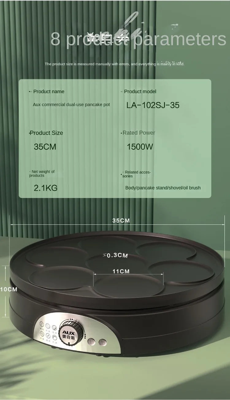 220V Professional Crepe Maker with 7 Holes Egg Burgers Crepes and Omelettes Baking Pan Perfect for Breakfast
