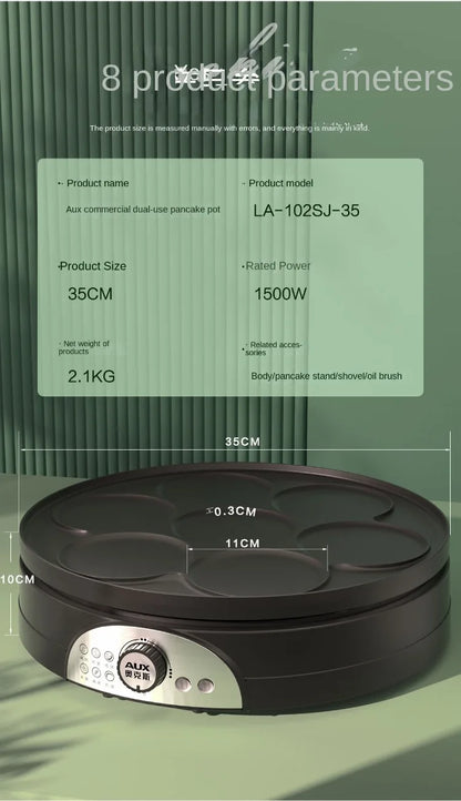 220V Professional Crepe Maker with 7 Holes Egg Burgers Crepes and Omelettes Baking Pan Perfect for Breakfast