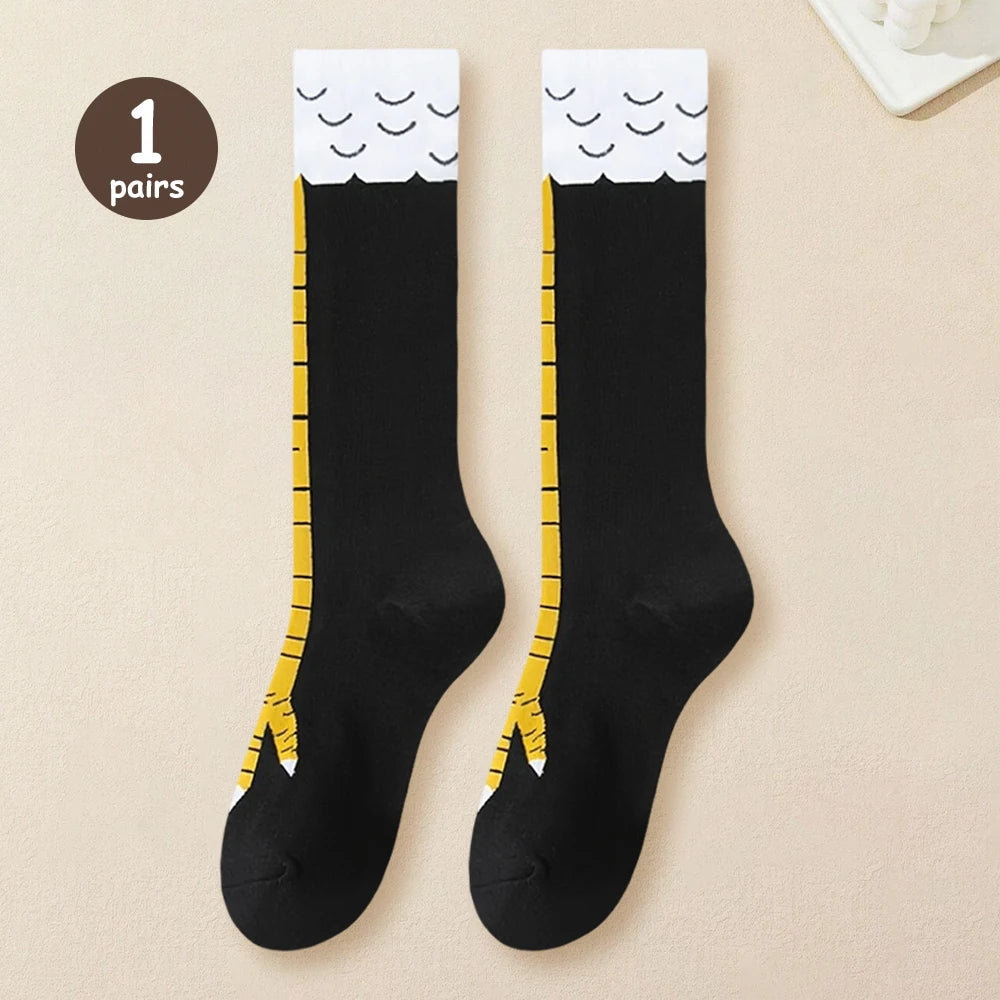 1/2/5/10 Pairs Women Knee High Socks Trendy Cartoon Funny Chicken Claw Socks Fitness Sport Casual Slim Leg Long Tube Socks Women